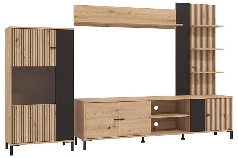 Κέντρο Ψυχαγωγίας - Σύνθεση Avignon Artisan Oak - Artisan Oak με Μαύρες Γραμμές - Μαύρο 263x40x167 εκ.