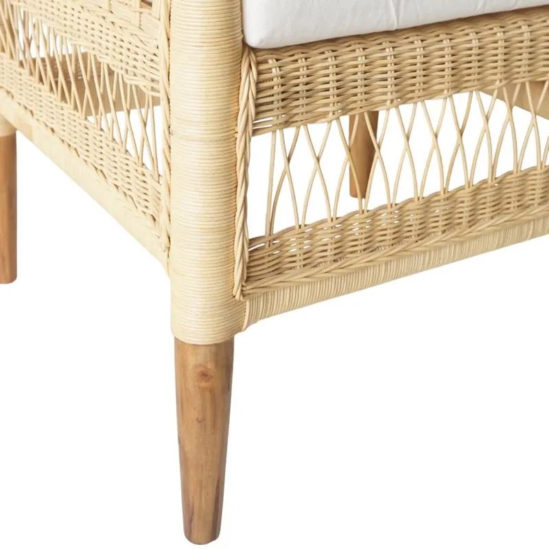 Πολυθρόνα Necorian Ξύλο Teak με PE Rattan σε Φυσικό χρώμα και Λευκό Μαξιλάρι 80x70x87εκ. 80x70x87 εκ.