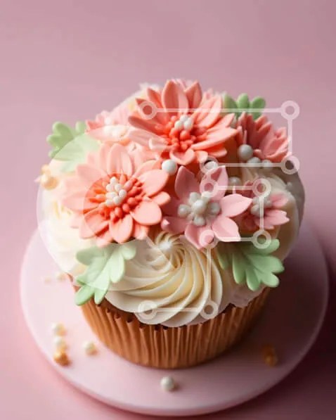 Intra Συλλεκτικό Ξύλινο Παζλ Plywood  4mm - Κομψό Cupcake με ροζ και ροδακινί λουλούδια Σε Ξύλινο Κουτί - Διαστάσεις: 10x10 cm – 25 κομμάτια
