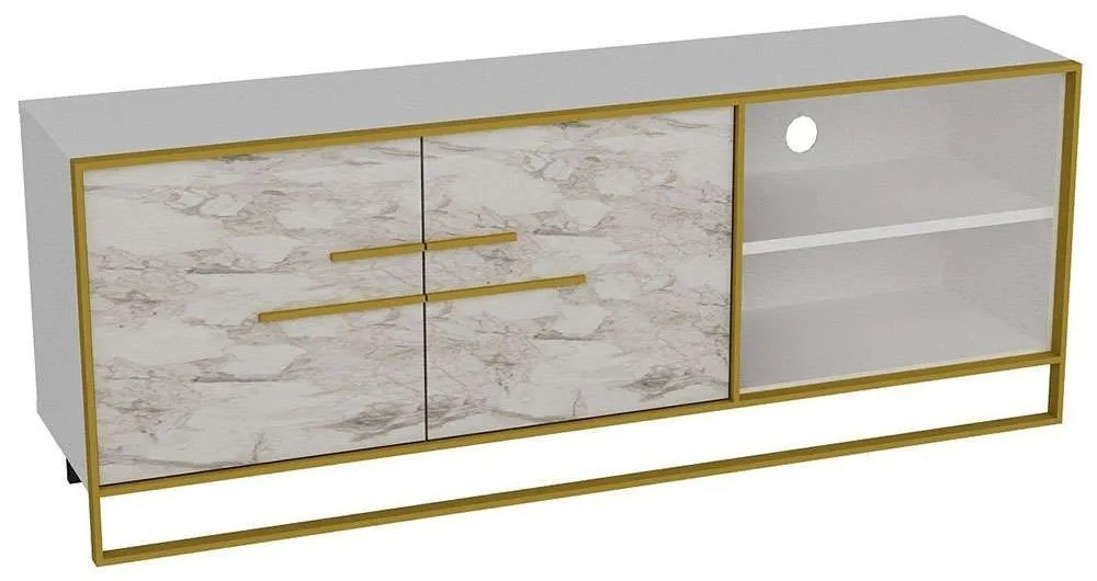 Έπιπλο Τηλεόρασης Polka 875ZNA3059 160x38,5x56,6cm Marble Effect White-Gold