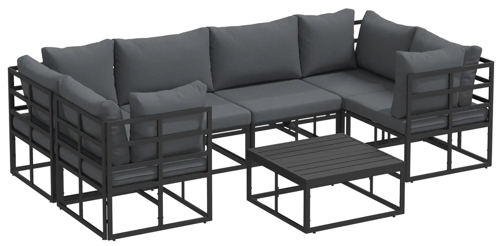 vidaXL Σετ Καναπέ Κήπου 7 pcs Μαύρο Αλουμίνιο