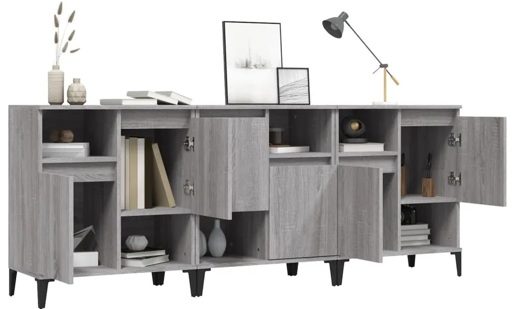 vidaXL Ντουλάπι 3 τεμ. Γκρι Sonoma 60x35x70 εκ. από Επεξεργασμένο Ξύλο