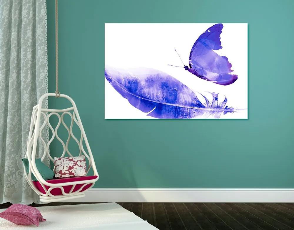 Φτερό εικόνας με πεταλούδα σε μωβ σχέδιο - 60x40