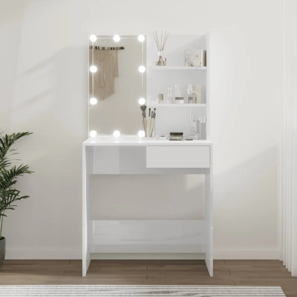 vidaXL Μπουντουάρ με LED Γυαλιστερό Λευκό 74,5 x 40 x 141 εκ.