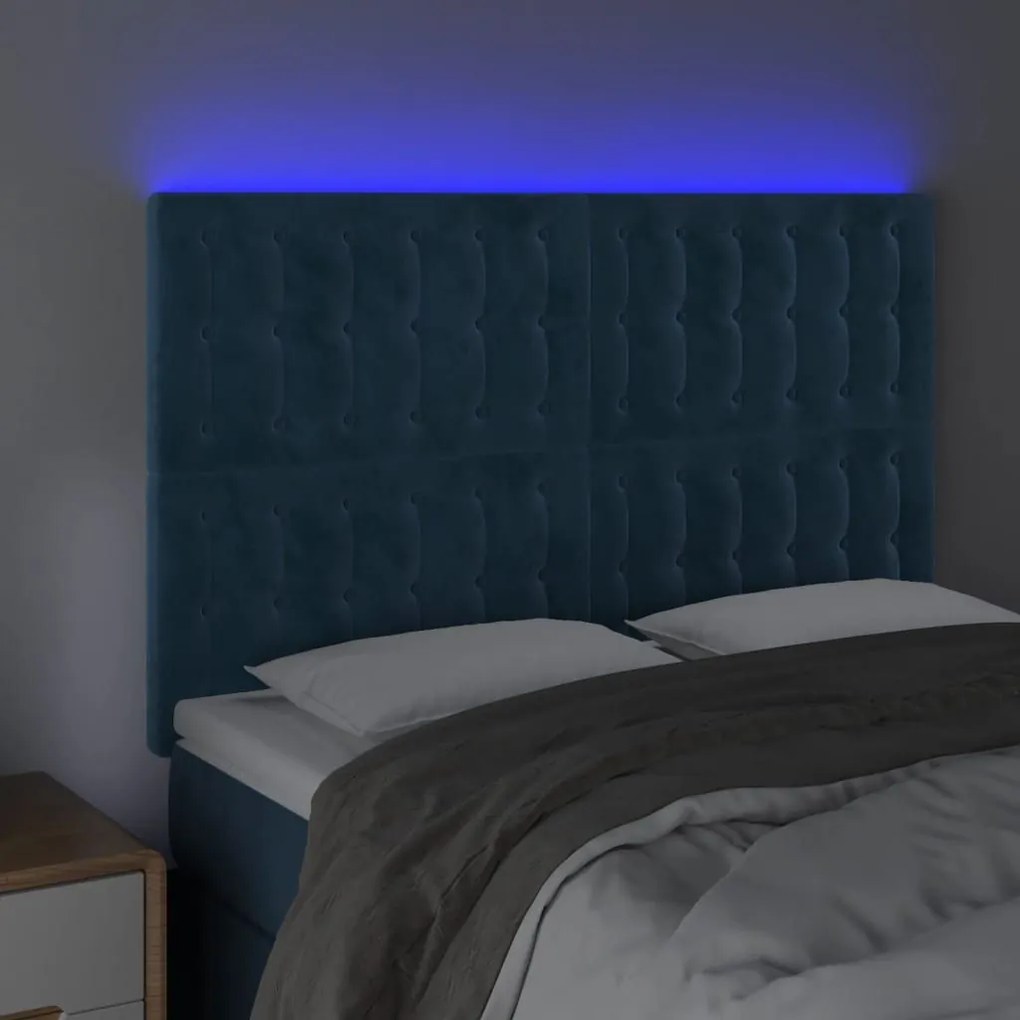 Κεφαλάρι Κρεβατιού LED Σκούρο Μπλε 144x5x118/128 εκ. Βελούδινο - Μπλε