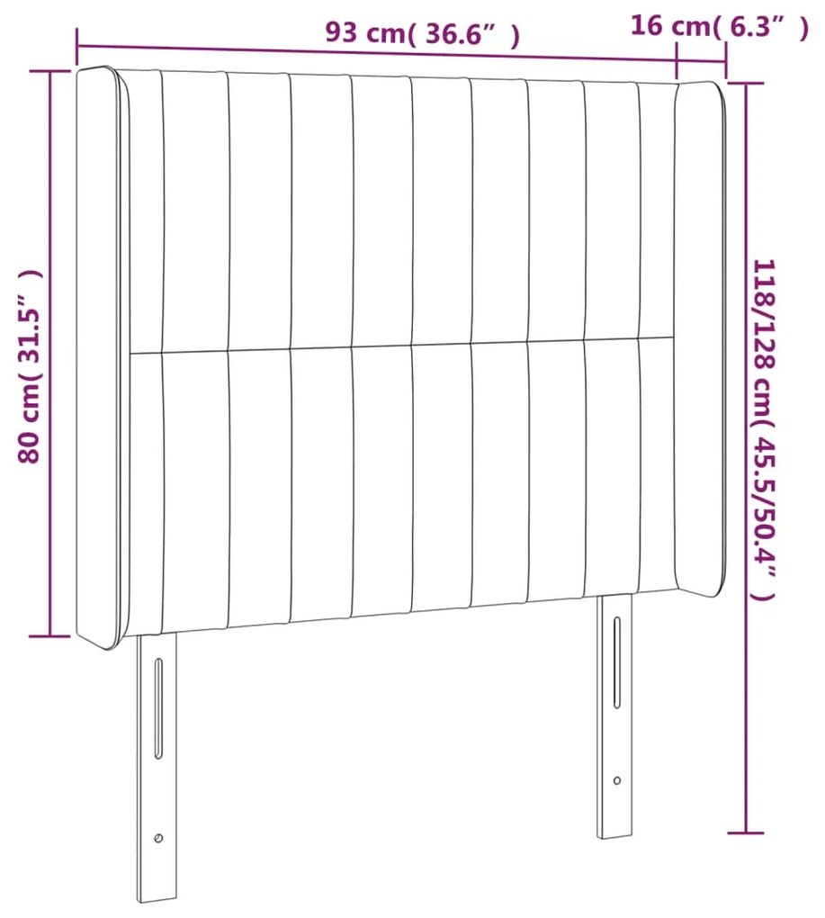 vidaXL Κεφαλάρι Κρεβατιού LED Ανοιχτό Γκρι 93x16x118/128εκ. Υφασμάτινο