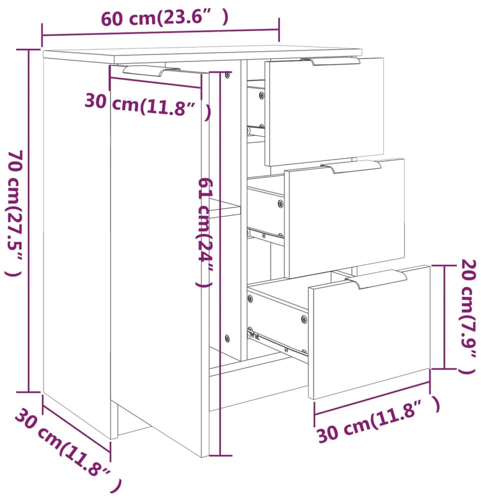 Συρταριέρα Sonoma Δρυς 60 x 30 x 70 εκ. από Επεξεργασμένο Ξύλο - Καφέ