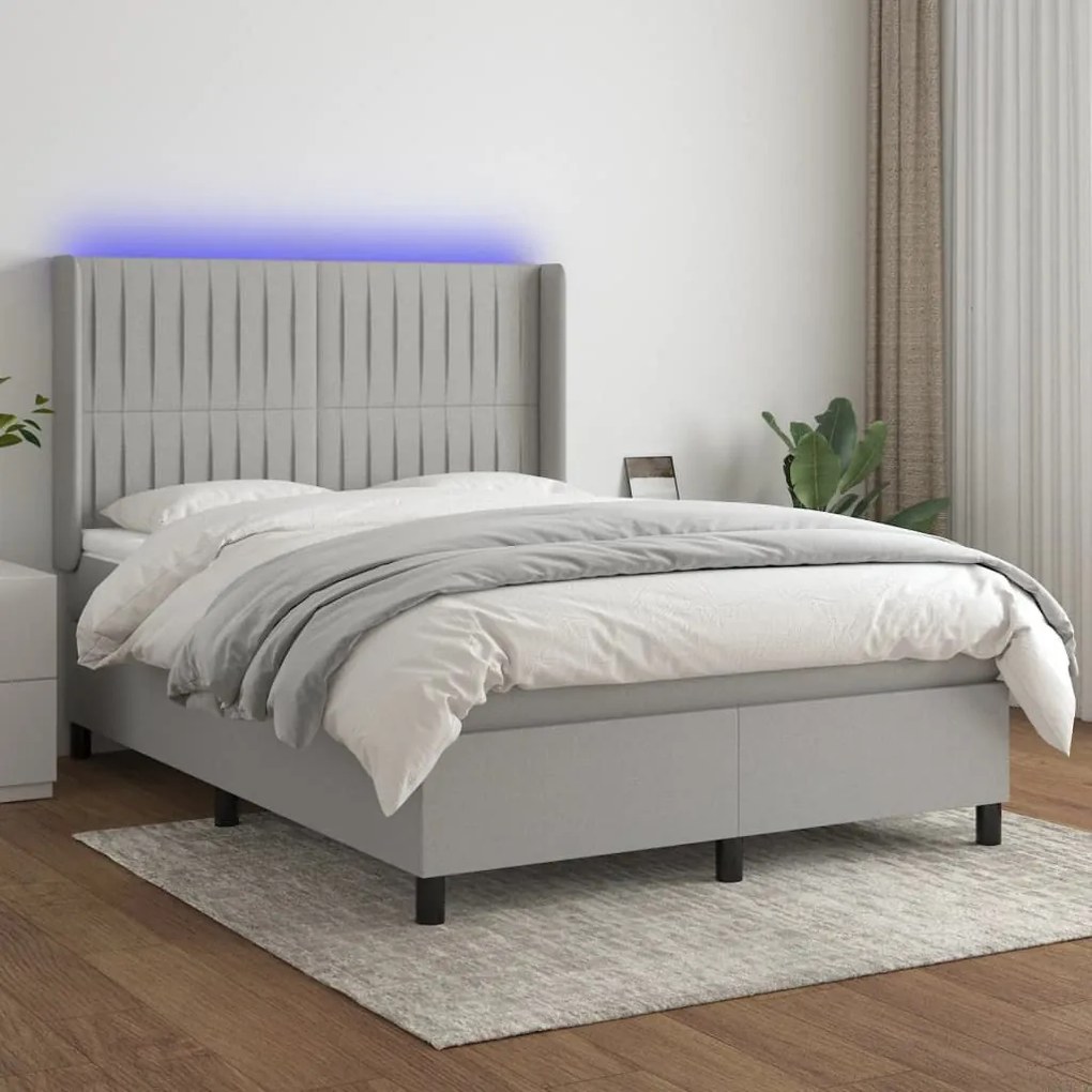 ΚΡΕΒΑΤΙ BOXSPRING ΜΕ ΣΤΡΩΜΑ &amp; LED ΑΝ.ΓΚΡΙ 140X190ΕΚ. ΥΦΑΣΜΑΤΙΝΟ 3138469