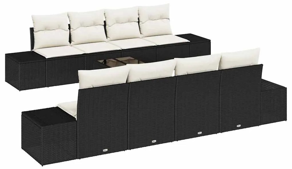 vidaXL Σετ Καναπέ Κήπου 7 pcs Μαύρο και κρεμ 55 x 55 x 37 εκ