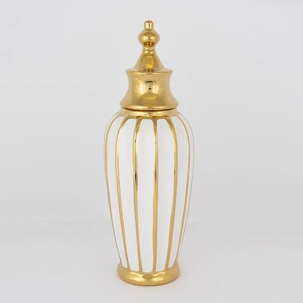 ΒΑΖΟ ΜΕ ΚΑΠΑΚΙ ΚΕΡΑΜΙΚΟ ΛΕΥΚΟ -  ΧΡΥΣΟ 12.5x39cm|752-20084