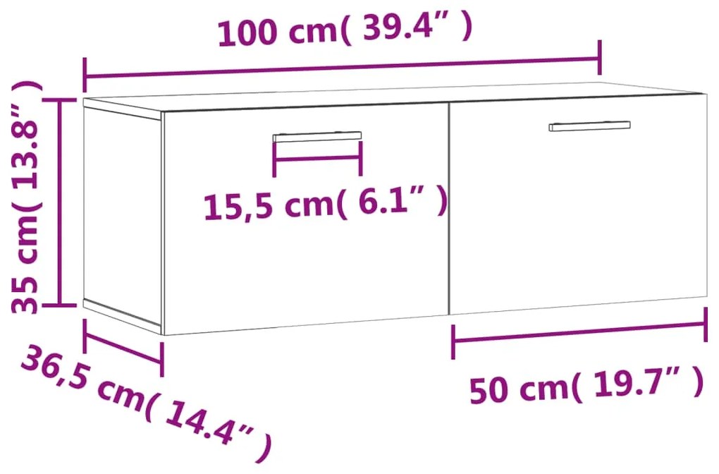 Ντουλάπι Τοίχου Γκρι Sonoma 100x36,5x35 εκ. Επεξεργασμένο Ξύλο - Γκρι