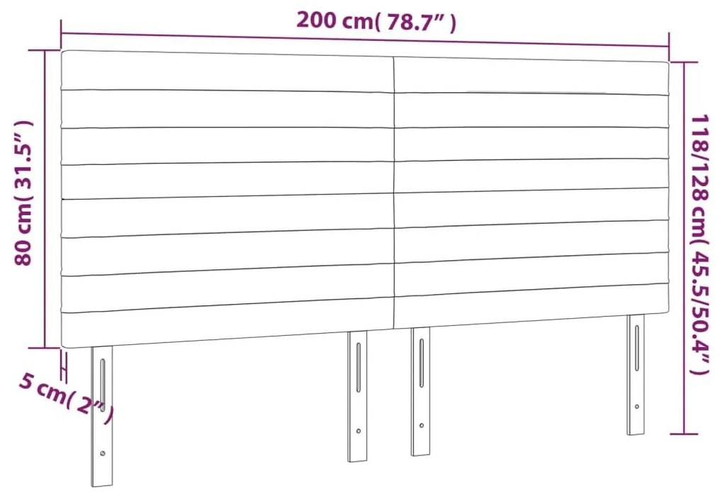 Κεφαλάρι Κρεβατιού LED Σκούρο Γκρι 200x5x118/128 εκ. Βελούδινο - Γκρι