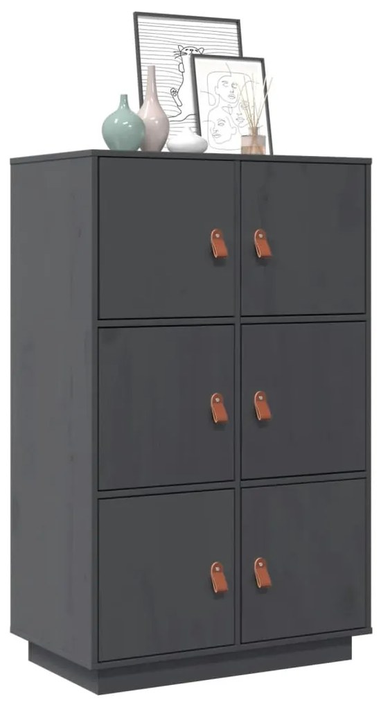vidaXL Ντουλάπι Ψηλό Γκρι 67x40x108,5 εκ. από Μασίφ Ξύλο Πεύκου