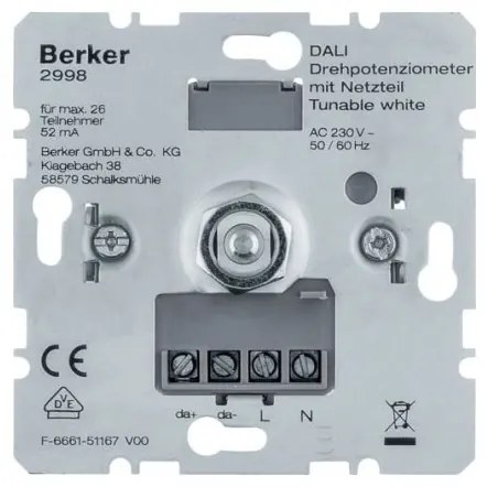Ρυθμιστής Φωτισμού Dimmer DALI TUNABLE Λευκό με Τροφοδοσία 230V Berker 2998 Hager-2998-Λευκό 2998