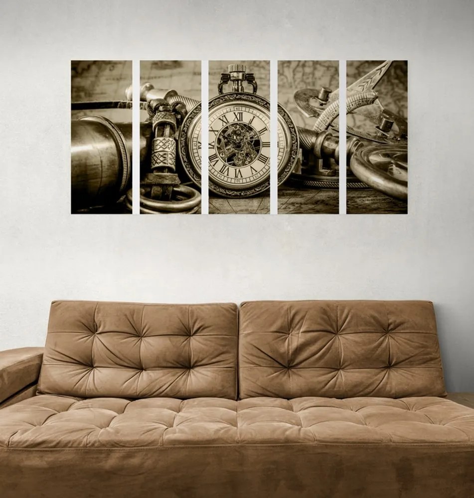 Ρολόγια με εικόνα 5 μερών από το παρελθόν σε σέπια - 100x50