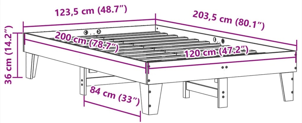 Σκελετός Κρεβ. Χωρίς Στρώμα Καφέ Κεριού 120x200 εκ Μασίφ Πεύκο - Καφέ