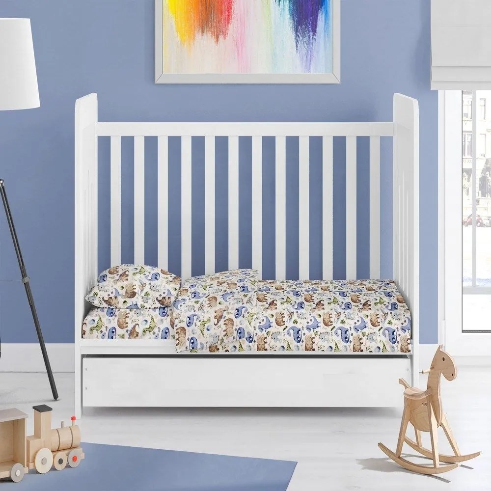 Σεντόνια Βρεφικά Dinosaur 517 (Σετ 3τμχ) Sky Blue DimCol Κούνιας 120x160cm 100% Cotton