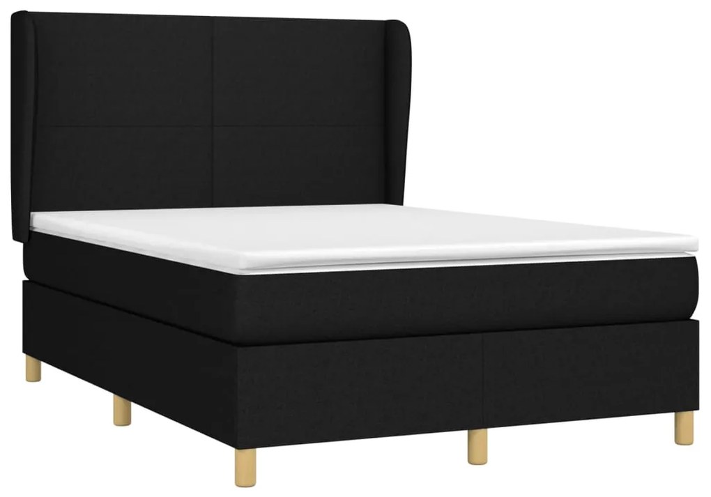 vidaXL Κρεβάτι Boxspring με Στρώμα Μαύρο 140x190 εκ. Υφασμάτινο