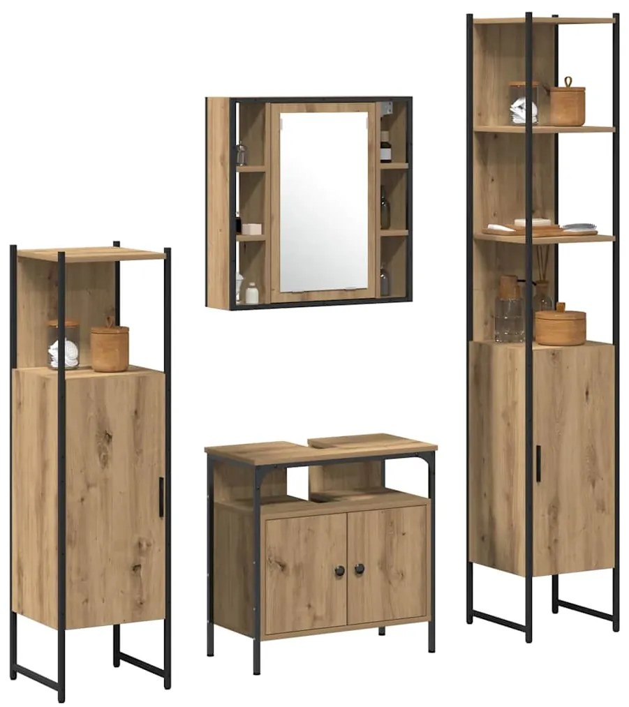 vidaXL Σετ Ντουλαπιών Μπάνιου 4 pcs artisan δρυς 33 x 33 x 185.5 εκ