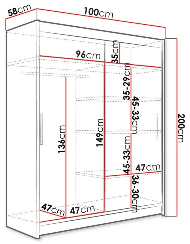 Ντουλάπα Atlanta 166, Μαύρο, Άσπρο, 200x100x58cm, 93 kg, Πόρτες ντουλάπας: Ολίσθηση, Αριθμός ραφιών: 4, Αριθμός ραφιών: 4 | Epipla1.gr