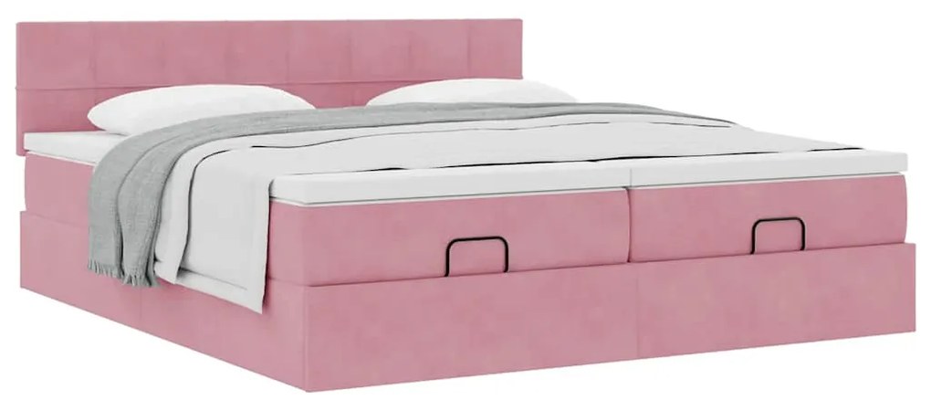 vidaXL Οθωμανικό κρεβάτι με στρώματα ροζ 180x200cm Velvet