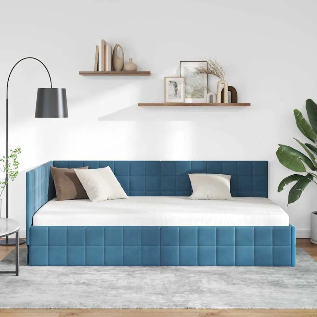 vidaXL Κρεβάτι Γωνίας με κεφαλάρι Μπλε 90 x 200 cm Βελούδο