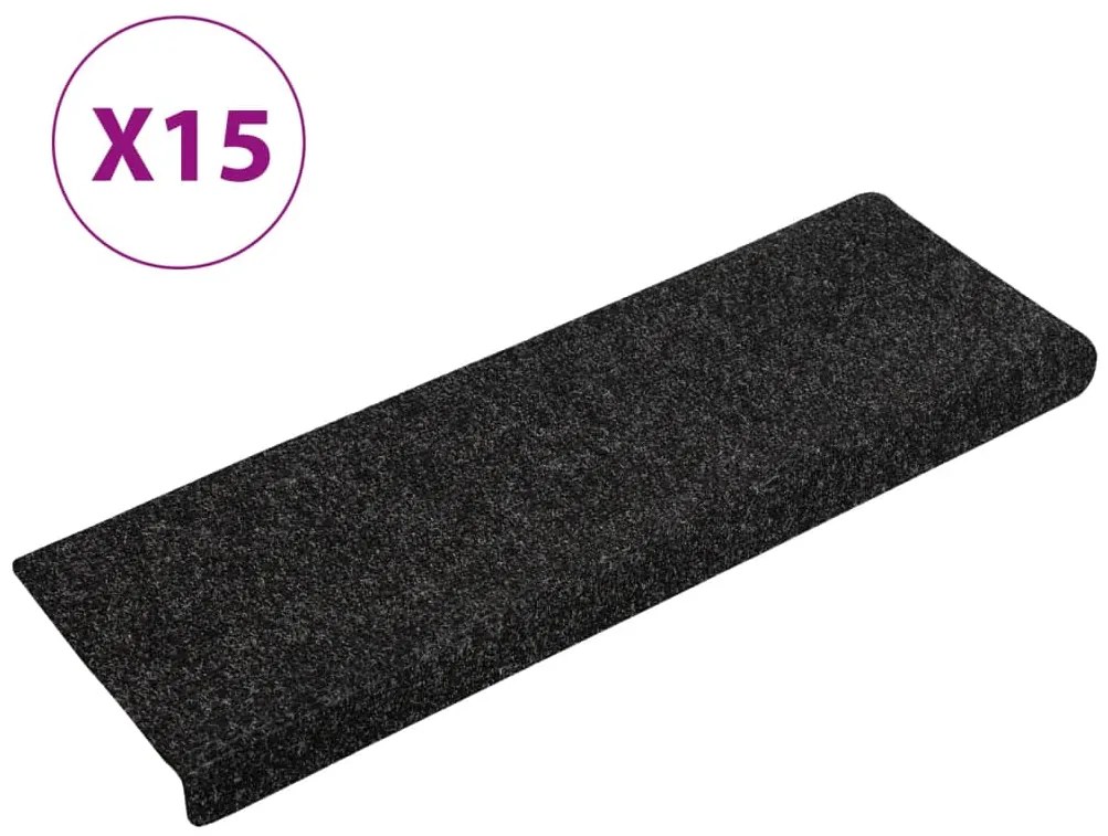 vidaXL Πατάκια Σκαλιών Αυτοκόλλητα 15 τεμ. 65x21x4 εκ. Μαύρα Ορθογώνια Άκρη