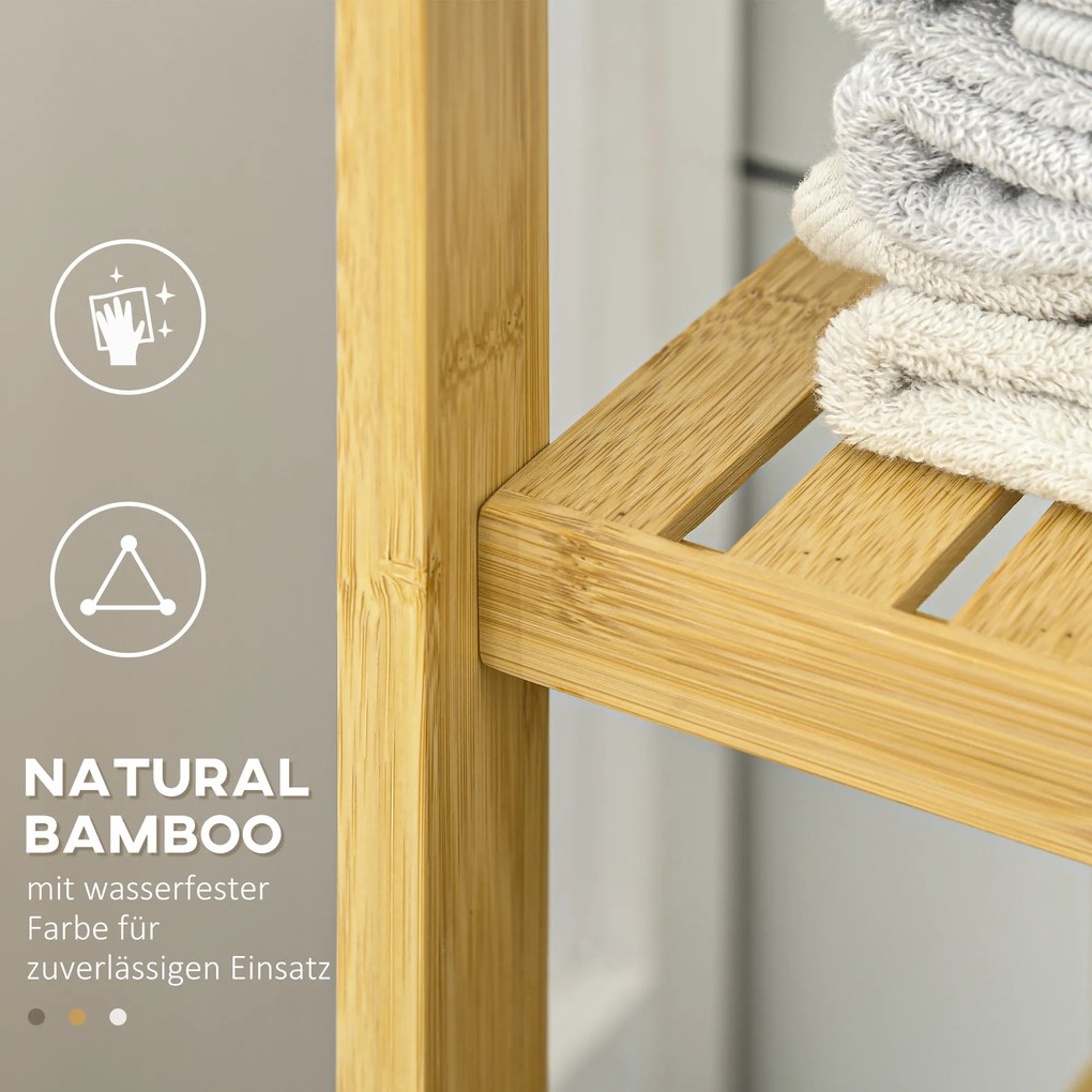 Ντουλάπι μπάνιου kleankin από μπαμπού, 3 ράφια, 1 ντουλάπι με περσίδες πόρτες, φυσικό