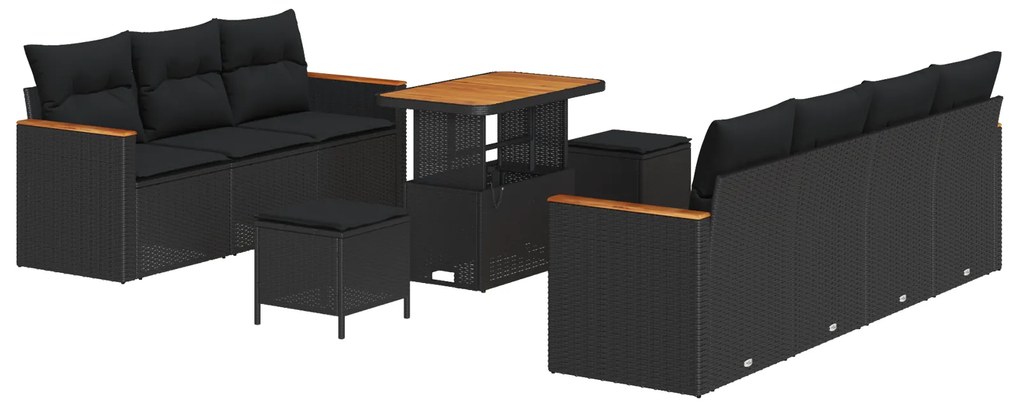 vidaXL Σετ Καναπέ Κήπου 10 τεμαχίων με Μαξιλάρια Μαύρο Συνθετικό Ρατάν Ακασία