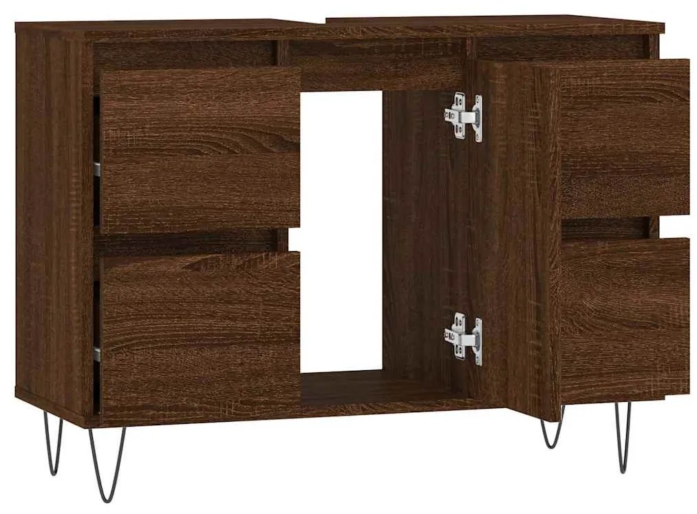 vidaXL Ντουλάπι Μπάνιου Καφέ Δρυς 80 x 33 x 60 εκ. Επεξεργασμένο Ξύλο