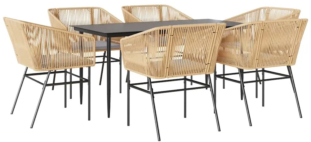 vidaXL Σετ Τραπεζαρίας Κήπου 7 τεμ. Καφέ Συνθ. Ρατάν / Γυαλί Μαξιλάρια