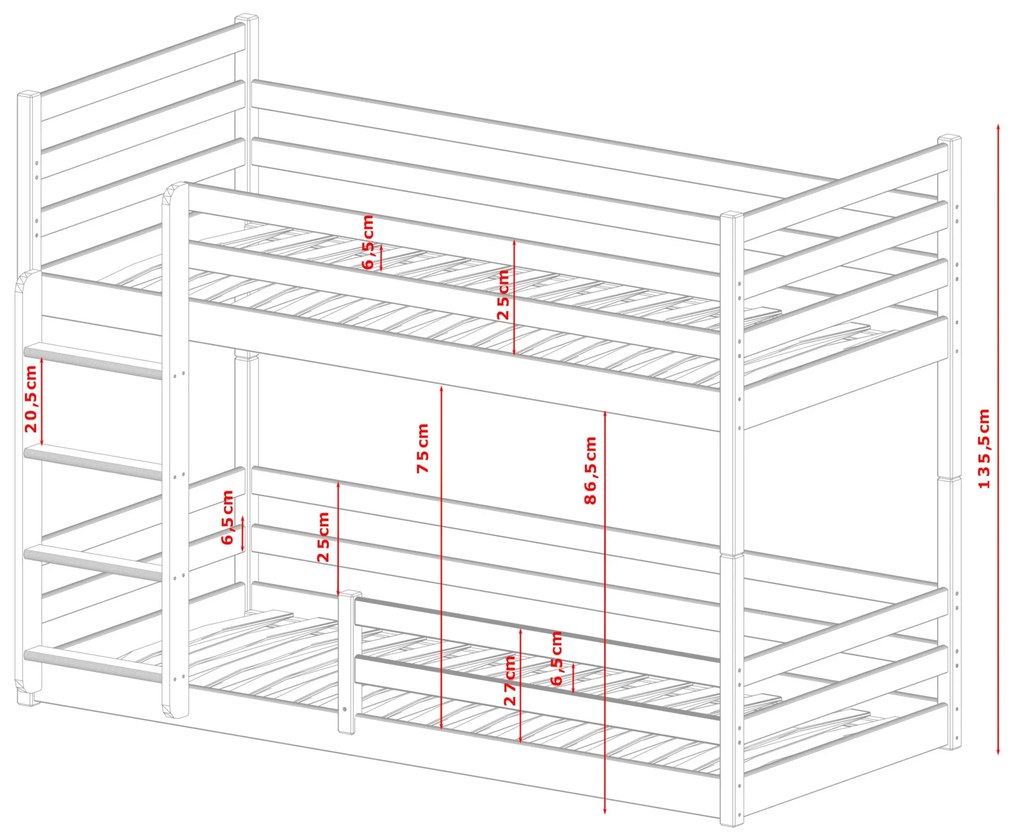 Χαμηλή Κουκέτα Montessori Mini από μασίφ ξύλο Graphite  90×200cm (Δώρο 10% Έκπτωση στα Στρώματα)