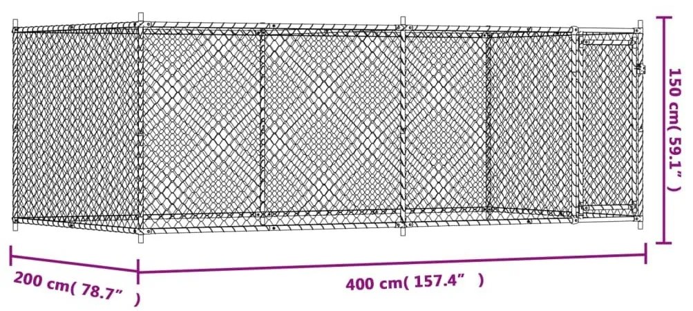 Κλουβί Σκύλου με Πόρτα Γκρι 4x2x1,5 μ. Γαλβανισμένος Χάλυβας - Γκρι