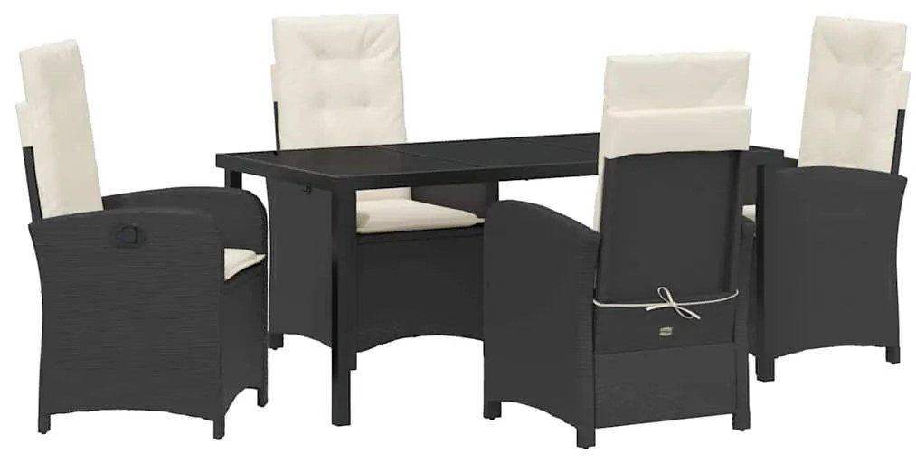 vidaXL Σέτ φαγητού για κήπο με μαξιλάρι 5 pcs Μαύρο συνθετικό ρατάν