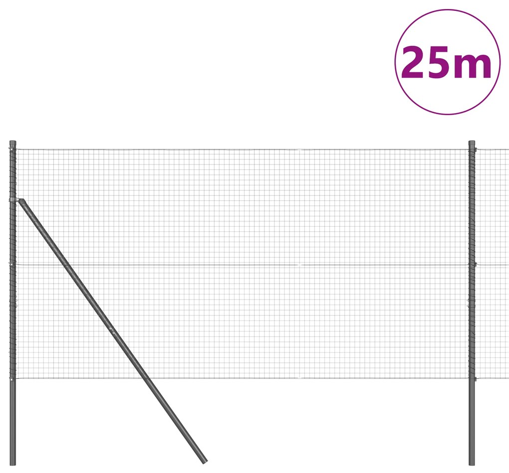vidaXL Συρμάτινη Περιφράξη με 13 Κολώνες Γκρι 1x25 μ Ατσάλι