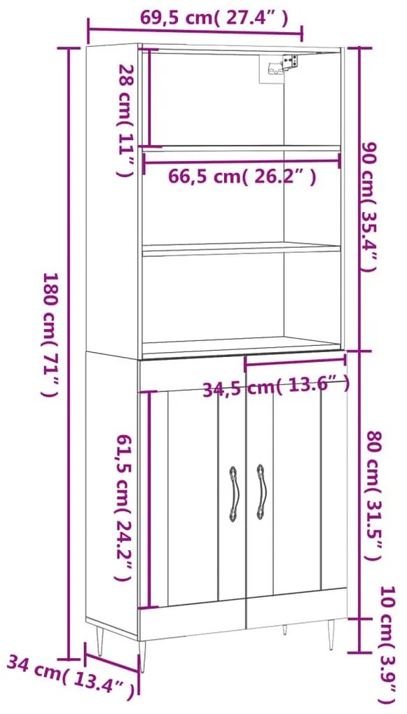 Ντουλάπι Λευκό 69,5x34x180 εκ. από Επεξεργασμένο Ξύλο - Λευκό