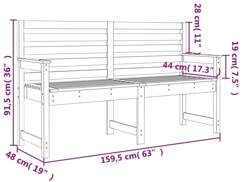 Παγκάκι Κήπου Γκρι 159,5x48x91,5 εκ. από Μασίφ Ξύλο Πεύκου - Γκρι