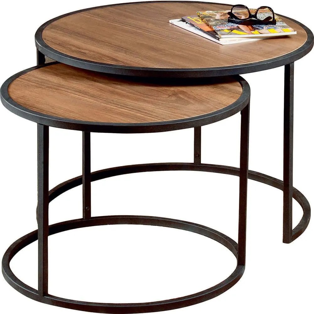 Ζιγκόν Tambur (Σετ 2Τμχ) 875ZNA3302 66x66x43/80x80x50cm Walnut-Black