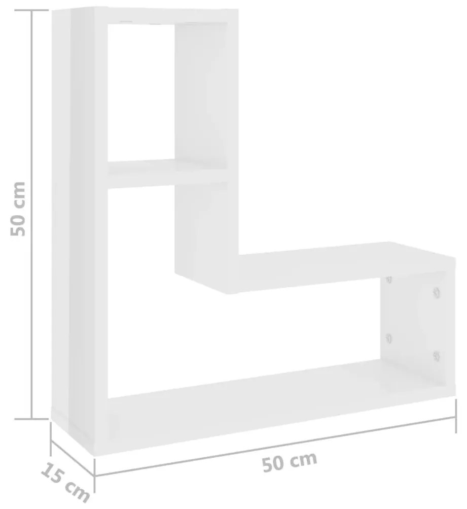 Ραφιέρες Τοίχου 2 τεμ. Γυαλιστερό Λευκό 50x15x50 εκ Επεξ. Ξύλο - Λευκό