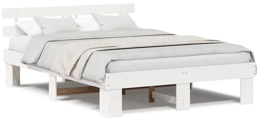 vidaXL Σκελετός Κρεβατιού Λευκό 150 x 200 cm Μασίφ ξύλο πεύκου