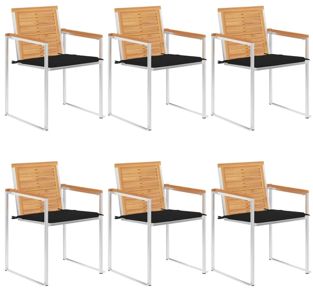 vidaXL Καρέκλες Κήπου 6 τεμ. από Μασίφ Ξύλο Teak με Μαξιλάρια