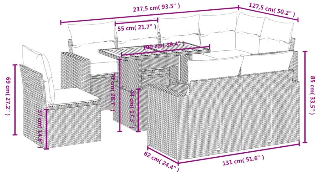 vidaXL Σαλόνι Κήπου Σετ 9 Τεμαχίων Μαύρο από Συνθ. Ρατάν με Μαξιλάρια