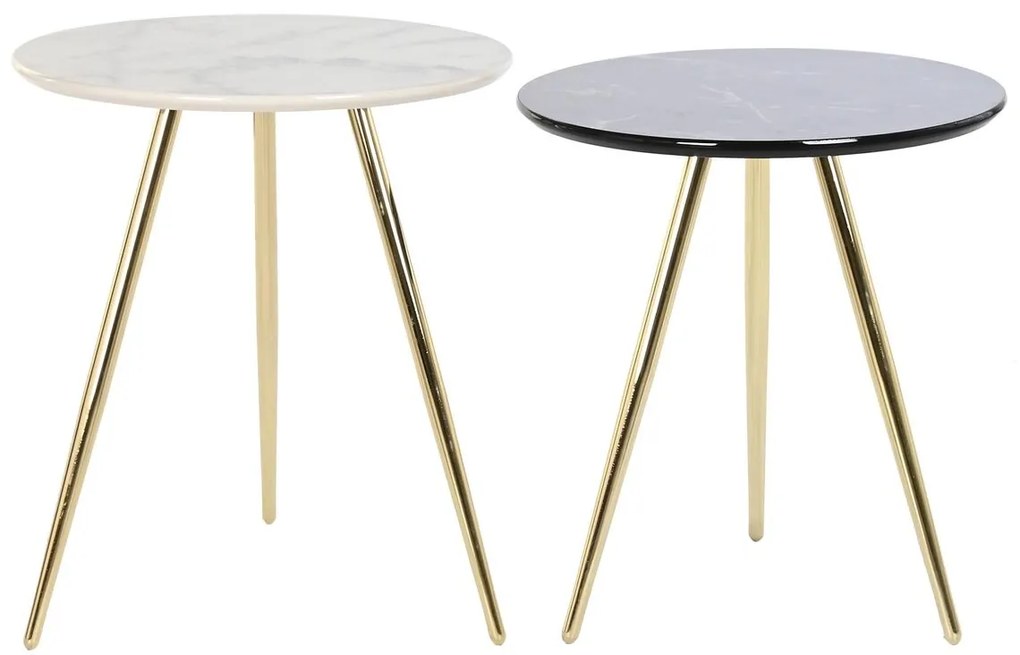 Σετ με 2 τραπέζια DKD Home Decor Λευκό Μαύρο Χρυσό 46 x 46 x 45 cm