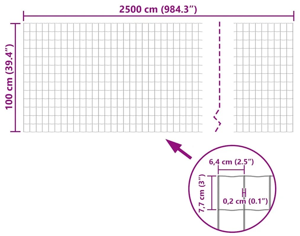 vidaXL Συρματόπλεγμα Γκρι 25 x 1 μ. Ατσάλινο