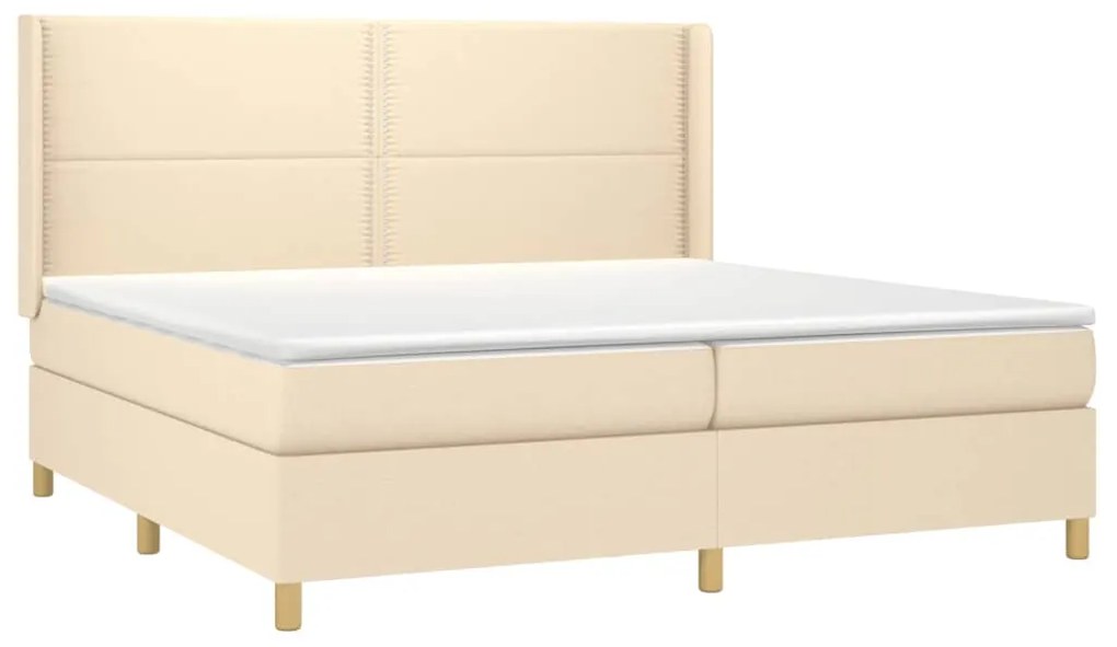 vidaXL Κρεβάτι Boxspring με Στρώμα & LED Κρεμ 200x200 εκ. Υφασμάτινο