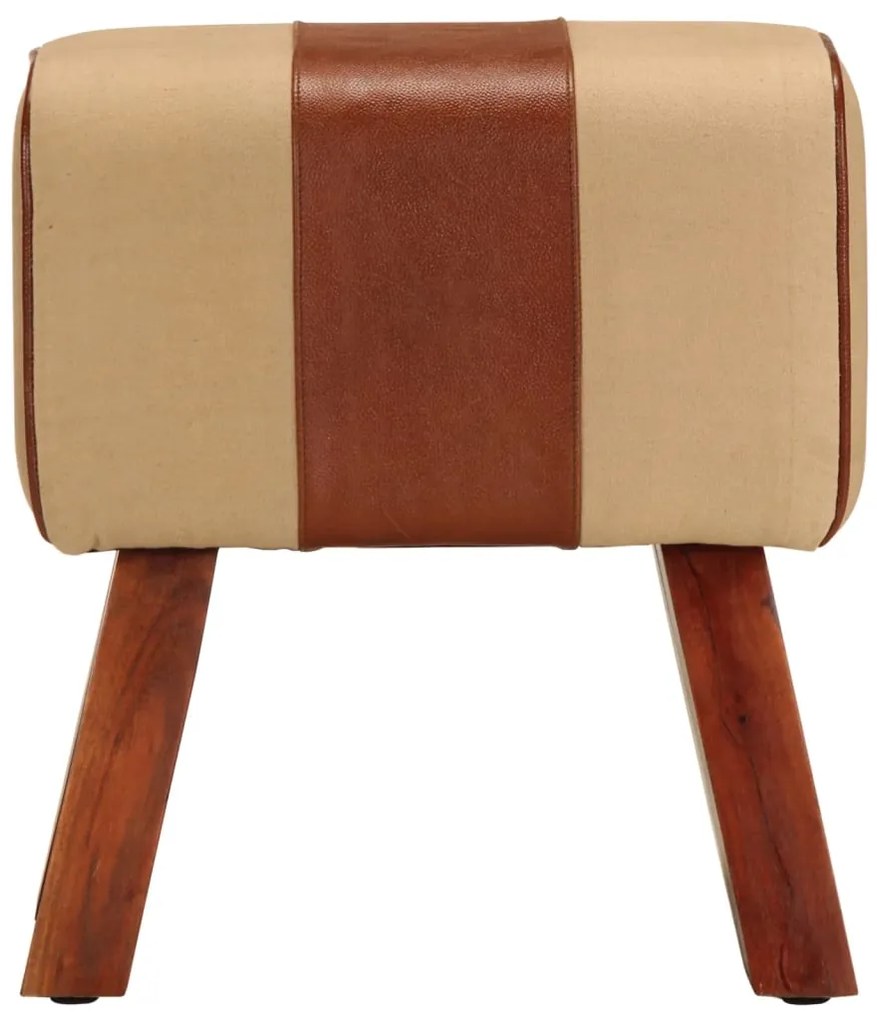 vidaXL Πάγκος Γυμναστικής Bok Καφέ 38 εκ. Γνήσιο Δέρμα & Ξύλο Μάνγκο