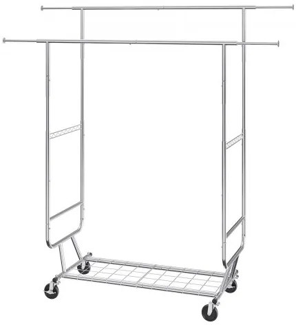 VEVOR Heavy Duty Clothes Rack, Double Hanging Rod Clothing Garment Rack for Hanging Clothes, Adjustable Height and Extendable Length Clothing Rack with Bottom Storage Area, 600 lbs Load Capacity