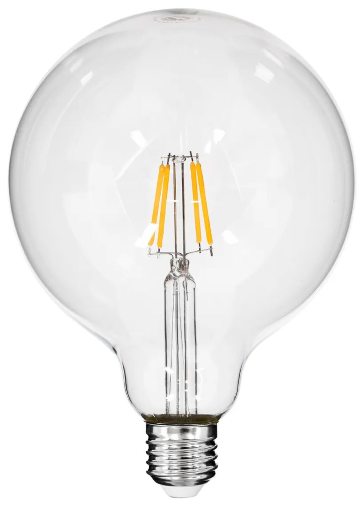 GloboStar 99012 Λάμπα LED Long Filament E27 G125 Γλόμπος 4W 400lm 360° AC 220-240V IP20 Φ12.5 x Υ18cm Θερμό Λευκό 2700K με Διάφανο Γυαλί - Dimmable - 3 Years Warranty - 99012