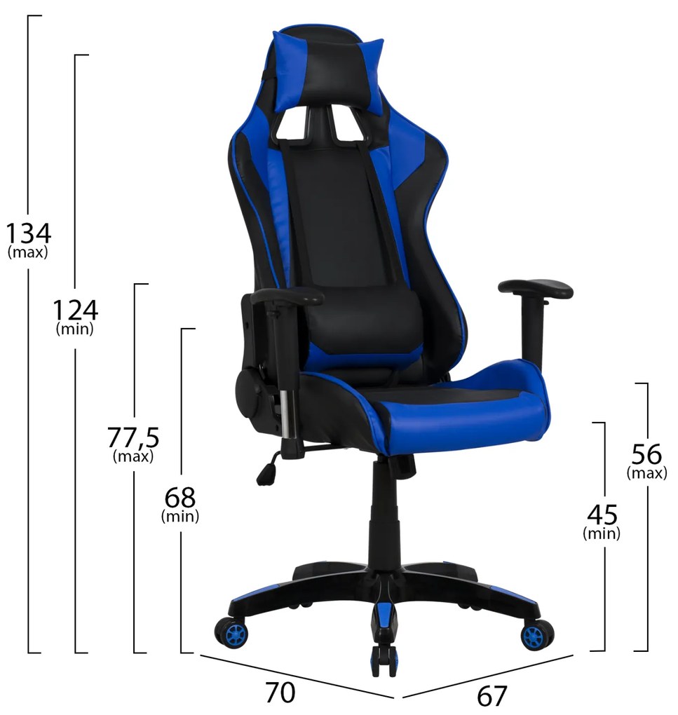 Πολυθρόνα Γραφείου Gaming Zayn Μαύρο-Μπλε Pu 67x70x134 Cm