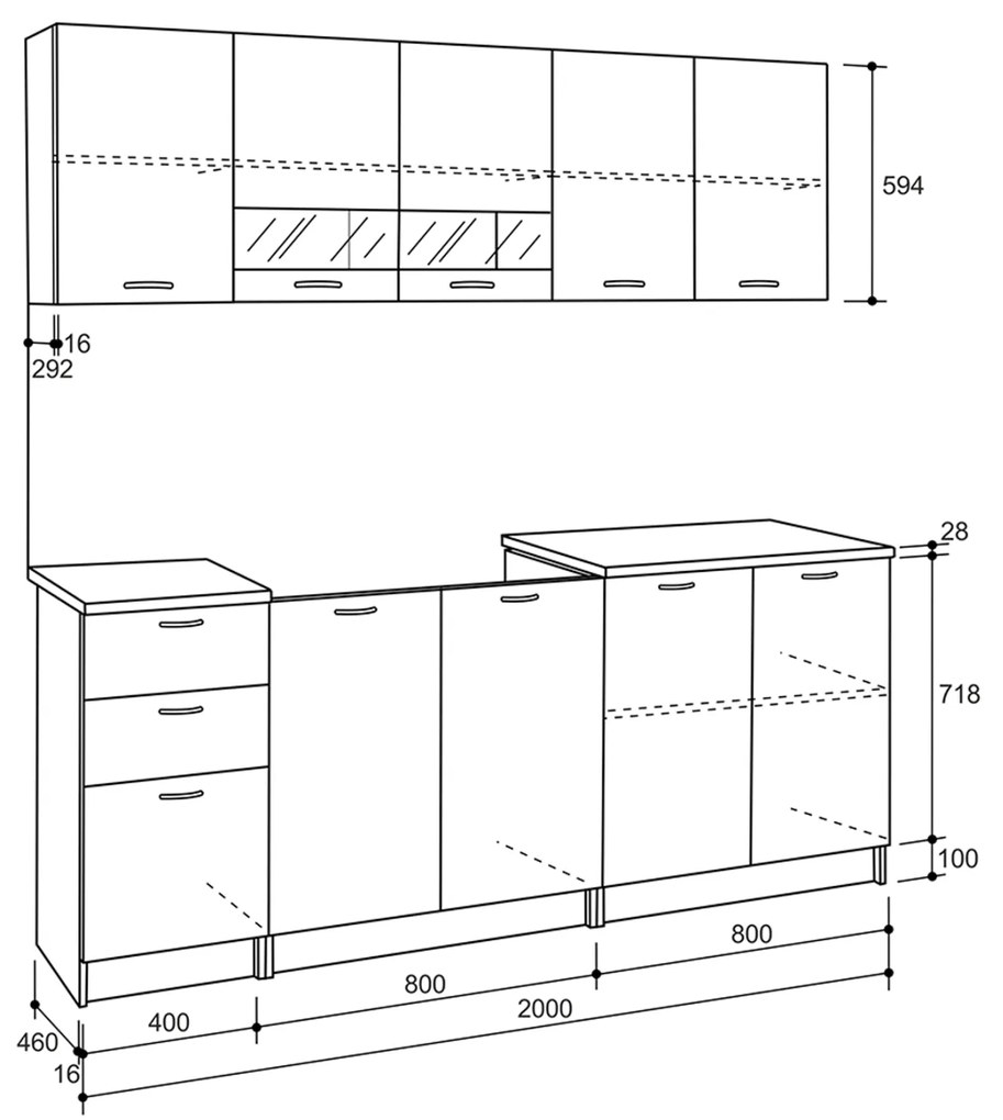 ΣΥΝΘΕΣΗ ΚΟΥΖΙΝΑΣ BENTLEE ΜΕΛΑΜΙΝΗ SONAMA-ΛΕΥΚΟ HM2443 200x46-29,2 εκ. - 0521049 - HM2443